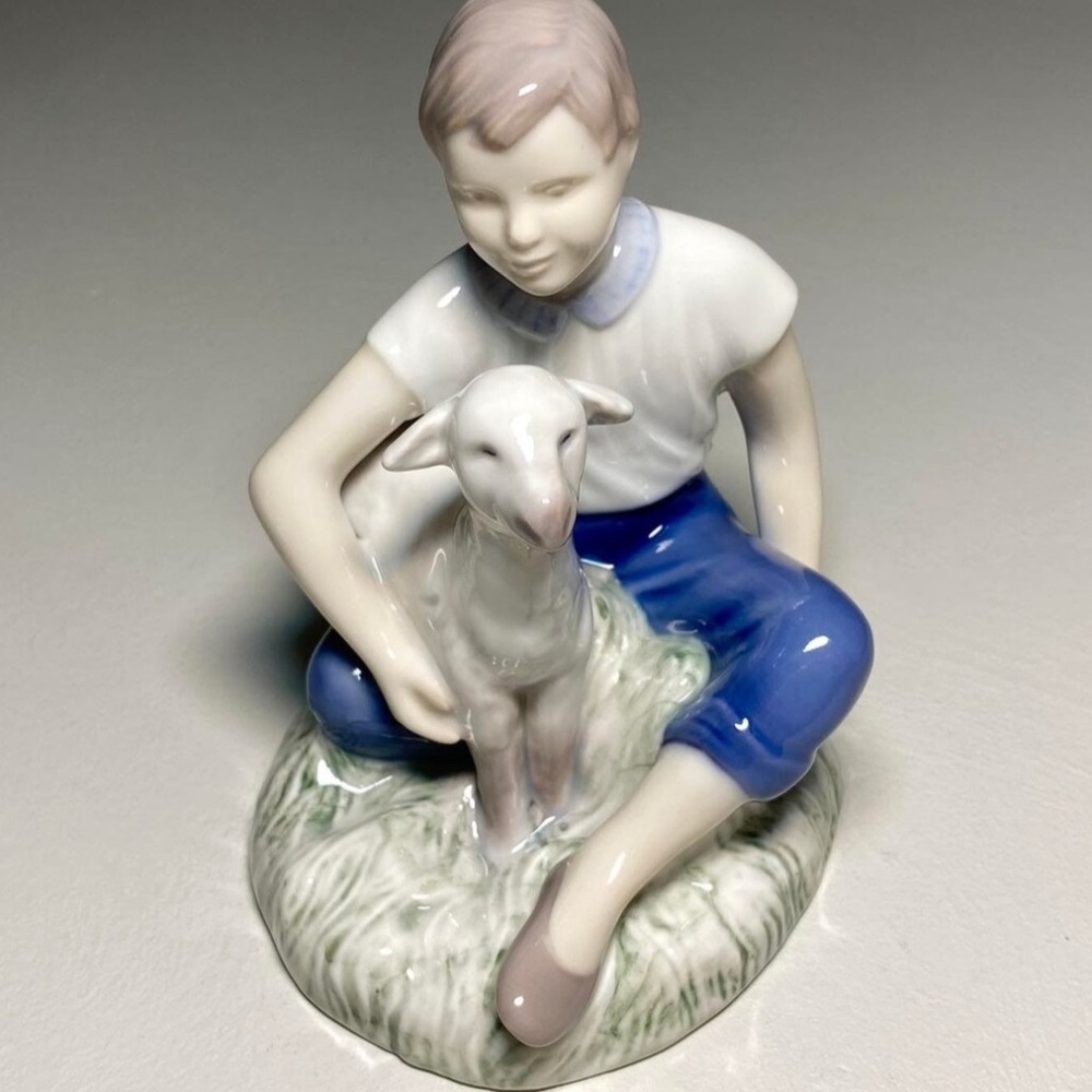 Bing & Grøndahl Collectible Figurine #2336 Girl w/Happy Lamb, Porcelain